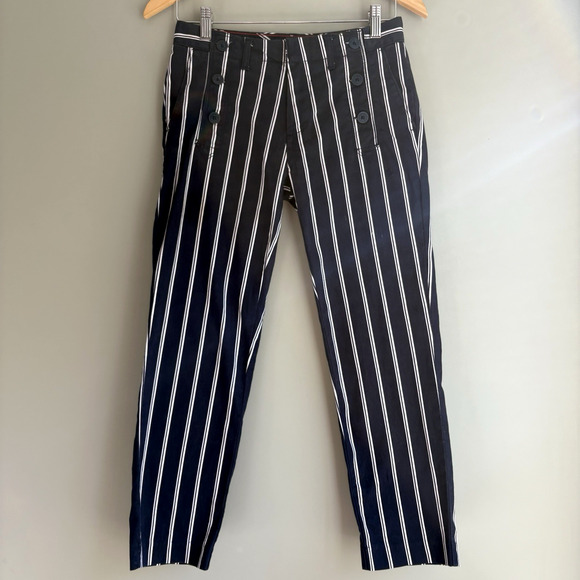 Tommy Hilfiger Stretch Slim Crop Sailor Pants Sz 0 Nautical Navy White Stripe - Picture 1 of 16